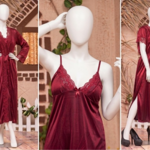 2 PCs Silk Splendor Satin Nightwear Set – Elegant & Comfortable Sleepwear SKU R-003 Free Size - Image 4