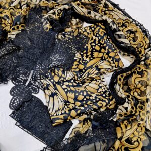 Maria B Printed Embroidered Lawn 3PC Unstitched Suit with Chiffon Dupatta – Black & Mustard - Image 4