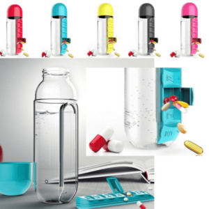 2 In 1 Water Bottle With Built In 7 Day Pill Organizer And Cup Cap Durable Portable Design For Daily Use | Random Color - Image 4