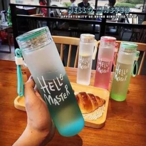 Hello Master 480ml Frosted Glass Water Bottle - Transparent Leak-Proof Portable Drinkware with Carrying Strap (Random Color) - Image 5