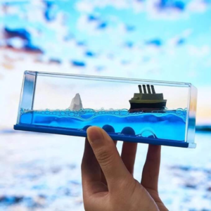 Titanic Unsinkable Fluid Drift Bottle – Acrylic Cruise Ship Decor with Iceberg Scene | Relaxing Liquid Motion Display for Car Dashboard & Home - Image 1