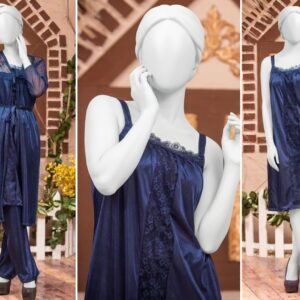 3 Pcs Premium Silk Satin Nightwear Set with Lace Trim for Women – Camisole, Shorts & Robe | Free Size - Image 3