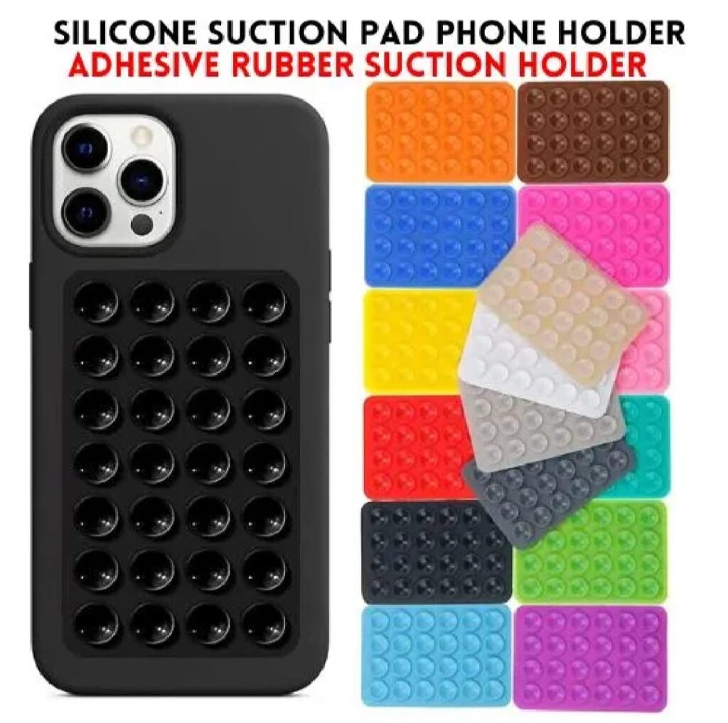 1 PCs Double Side Silicone Suction Pad Phone Holder – Self-Adhesive Square Rubber Grip Pad for All Mobiles & Tablets (Random Color)