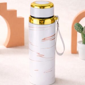 Premium Marble Print Stainless Steel Water Bottle - Elegant Vacuum Insulated Flask - Random Color - Image 1