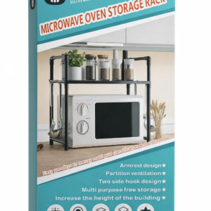 Microwave Oven Storage Rack 2-Tier Kitchen Organizer | Space-Saving Carbon Steel Shelf For Countertop And Utensils | Random Colour - Image 4