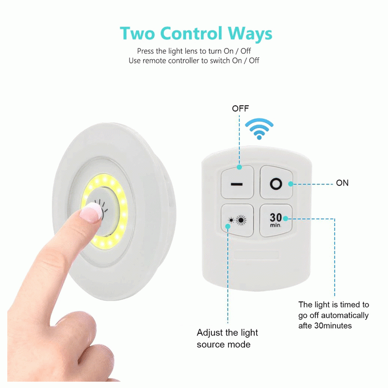 Pack of 3 LED Remote Control Lights – Tap Lights with Self Adhesive for Cabinet, Wardrobe & Kitchen (Cell Operated) - Image 4