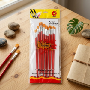 Writing Brush Set 12 Pcs Plastic Handle Flat Tip Brushes For Acrylic Oil And Watercolor Painting - Image 1