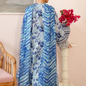 Malina Embroidered Luxury Lawn Unstitched 3Pc Suit – Ice Blue Floral Digital Print with Chiffon Dupatta - Image 4