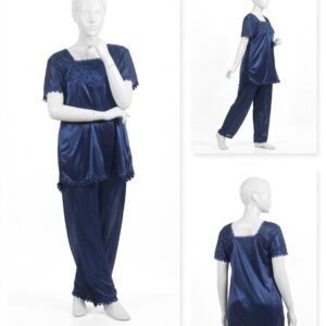2 Pcs Premium Silk Lace Women's Sleepwear Set T-Shirt & Trouser Nightwear (Free Size) - Image 3