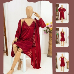 Premium Silk 2-Piece Bridal Nightwear Set - Elegant Lace Embroidery Sleepwear Free Size Sku:R-017 - Image 4