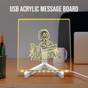 Colorful LED Writing Board Acrylic Message Board With USB Erasable Lights | 6x6 Inches - Image 1