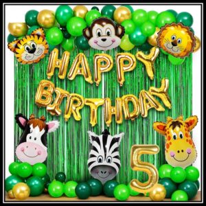 Jungle Theme Birthday Party Decoration Set 50 Pcs for Kids Boys & Girls – Animal Safari Birthday Balloon Combo with Happy Birthday Banner, Foil Curtains & Number Balloon - Image 5
