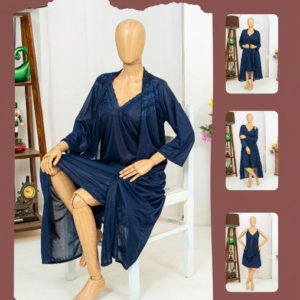 Premium Silk 2-Piece Bridal Nightwear Set - Elegant Lace Embroidery Sleepwear Free Size Sku:R-017 - Image 1