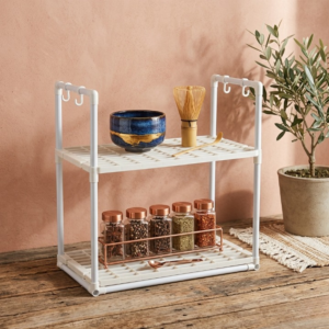 Microwave Oven Storage Rack 2-Tier Kitchen Organizer | Space-Saving Carbon Steel Shelf For Countertop And Utensils | Random Colour - Image 2