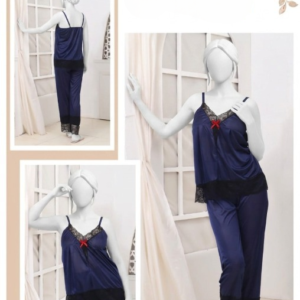 Women's Silk Top Pajama Set with Lace – Luxury Sleepwear Collection (Free Size) [SKU R-012] - Image 1