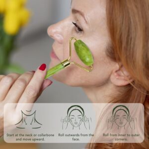 FLFWLASS Contour Facial Roller & Gua Sha Massager Set – Natural Jade Stone Beauty Kit for Face Lifting & Anti-Aging - Image 2