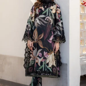 All-Over Printed Embroidered Black Lawn Dress with Chiffon Dupatta – Unstitched Summer Collection 2026 - Image 1
