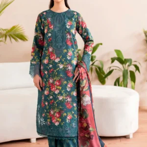 Elegant Floral Embroidered Lawn 3 Piece Unstitched Suit with Chiffon Dupatta - Image 1