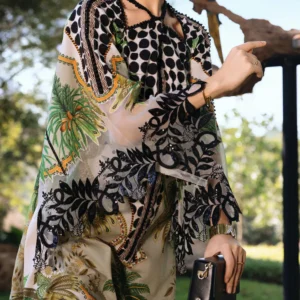 Elegant All-Over Print Embroidered Lawn 3Pc Unstitched EID Dress for Girls with Chiffon Dupatta - Image 3