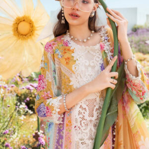 Luxury Multi Floral Embroidered Lawn 3 Piece Unstitched Suit with Chiffon Dupatta – Summer Collection - Image 1