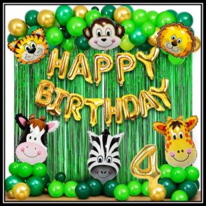 Jungle Theme Birthday Party Decoration Set 50 Pcs for Kids Boys & Girls – Animal Safari Birthday Balloon Combo with Happy Birthday Banner, Foil Curtains & Number Balloon - Image 4
