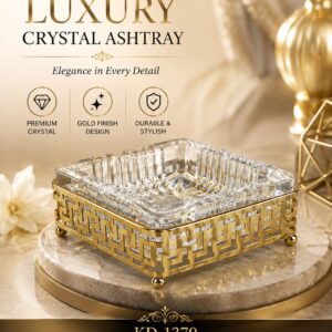 Luxury Metal & Crystal Ashtray KD-1379 – Elegant Decorative Cigarette Ash Tray Size 13x13x4.5cm - Image 1