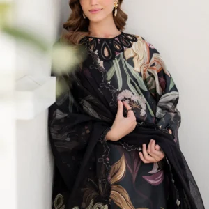 All-Over Printed Embroidered Black Lawn Dress with Chiffon Dupatta – Unstitched Summer Collection 2026 - Image 2