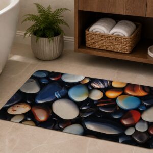 Super Absorbent Non-Slip Bathroom Floor Mat - Quick-Dry Soft Colorful Pebble Design 23 × 15 inch - Image 1