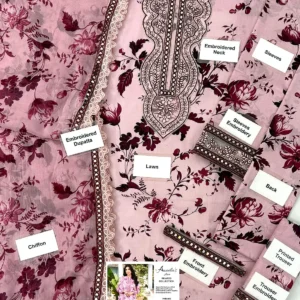 Aneela’s All-Over Print 9mm Sequins Embroidered Lawn 3Pc Unstitched Dress with 4-Side Embroidered Chiffon Dupatta - Image 2