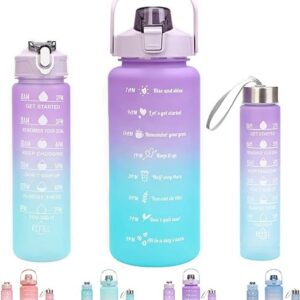 3 Piece Motivational Water Bottle Set BPA Free Plastic Gradient Colors For Students Fitness And Daily Use | Random Color - Image 2