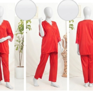 Women’s Luxury Silk Satin Pajama Set with Elegant Lace Trim SKU R-010 Free Size - Image 2