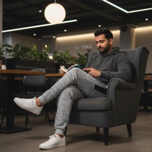 GYM KING Men’s Jogger Trousers | Premium French Terry Fabric | Stylish Grey Melange Slim-Fit Sweatpants for Gym, Sports & Casual Wear - Image 1