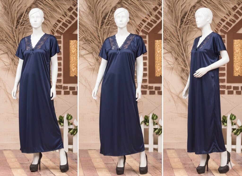 Single Pcs Stylish & Comfortable Long Silk Nightgown - Free Size (SKU R-002)