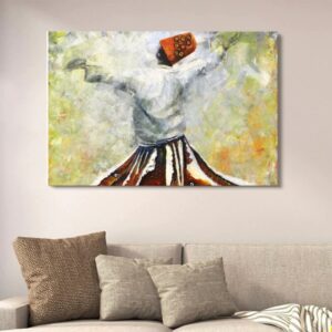 Darwaish & Sufism Canvas Art Depicting Whirling Dervish With Double Tape | 12x16 Inches - Image 1