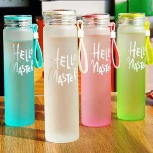Hello Master 480ml Frosted Glass Water Bottle - Transparent Leak-Proof Portable Drinkware with Carrying Strap (Random Color) - Image 3