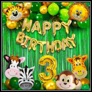 Jungle Theme Birthday Party Decoration Set 50 Pcs for Kids Boys & Girls – Animal Safari Birthday Balloon Combo with Happy Birthday Banner, Foil Curtains & Number Balloon - Image 3