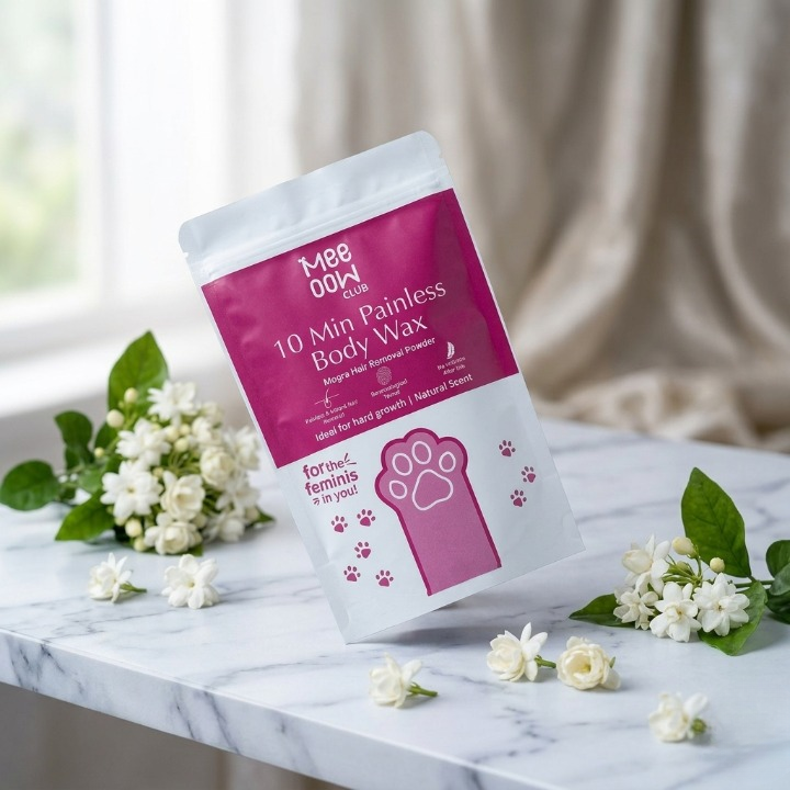 Meeoow Club 10 Min Painless Body Wax Powder – Mogra Scented Herbal Hair Removal Powder (100g) - Image 4