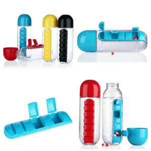 2 In 1 Water Bottle With Built In 7 Day Pill Organizer And Cup Cap Durable Portable Design For Daily Use | Random Color - Image 1