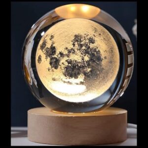 1 Pc USB LED Galaxy Crystal Ball Lamp | 3D Planet Moon Night Light | Bedroom & Party Home Decor | Kids Birthday Gift (Moon Shape Only) - Image 1