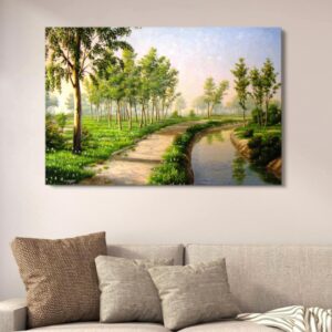 Nature Landscape Spring Garden Wall Decor | Vibrant Green Forest Path Painting | Wooden Art Frame 12x16 Inches - Image 1