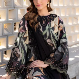 All-Over Printed Embroidered Black Lawn Dress with Chiffon Dupatta – Unstitched Summer Collection 2026 - Image 3