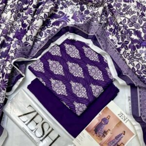 ✨ ZESH   ✨ 3 PieceUnstitched Suit ZESH SUMMAER LAWN COLLECTION 2025 - Image 1