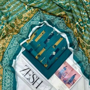 ✨ ZESH   ✨ 3 PieceUnstitched Suit ZESH SUMMAER LAWN COLLECTION 2025 - Image 1