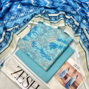 ✨ ZESH   ✨ 3 PieceUnstitched Suit ZESH SUMMAER LAWN COLLECTION 2025 - Image 1