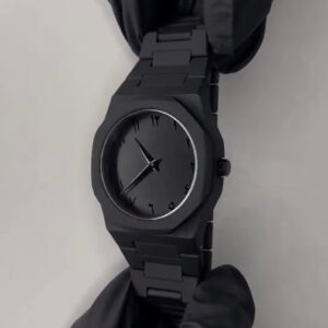 Black Minimalist Analog Wrist Aura Watch With Stainless Steel Strap And Butterfly Lock - Image 2