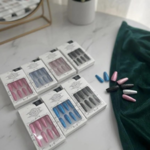 Multicolor Glittery Long Stick-On Artificial Nails – 12 Pcs - Image 4