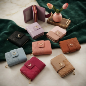 Premium Imported Ladies Check Flap Wallet with Zipper & Card Slots - Image 1