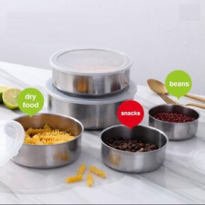 5pc Set Stainless Steel Bowl with Lid Kitchen Refrigerator Food Storage Mixing Bowls Sealed - Image 3
