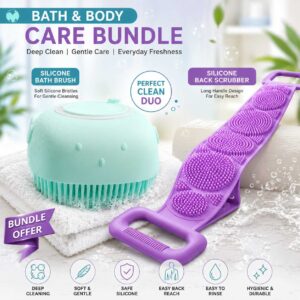 Silicone Bath Brush And Silicone Back Scrubber Care Bundle For Deep Cleansing And Gentle Body Care (Random Color) - Image 2