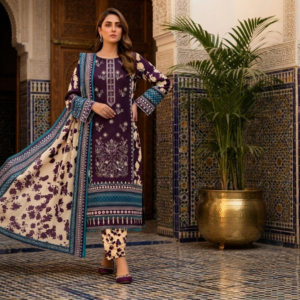 3 Piece Unstitched Lawn Suit For Women Printed Lawn Dress With Matching Dupatta And Trouser - Image 1